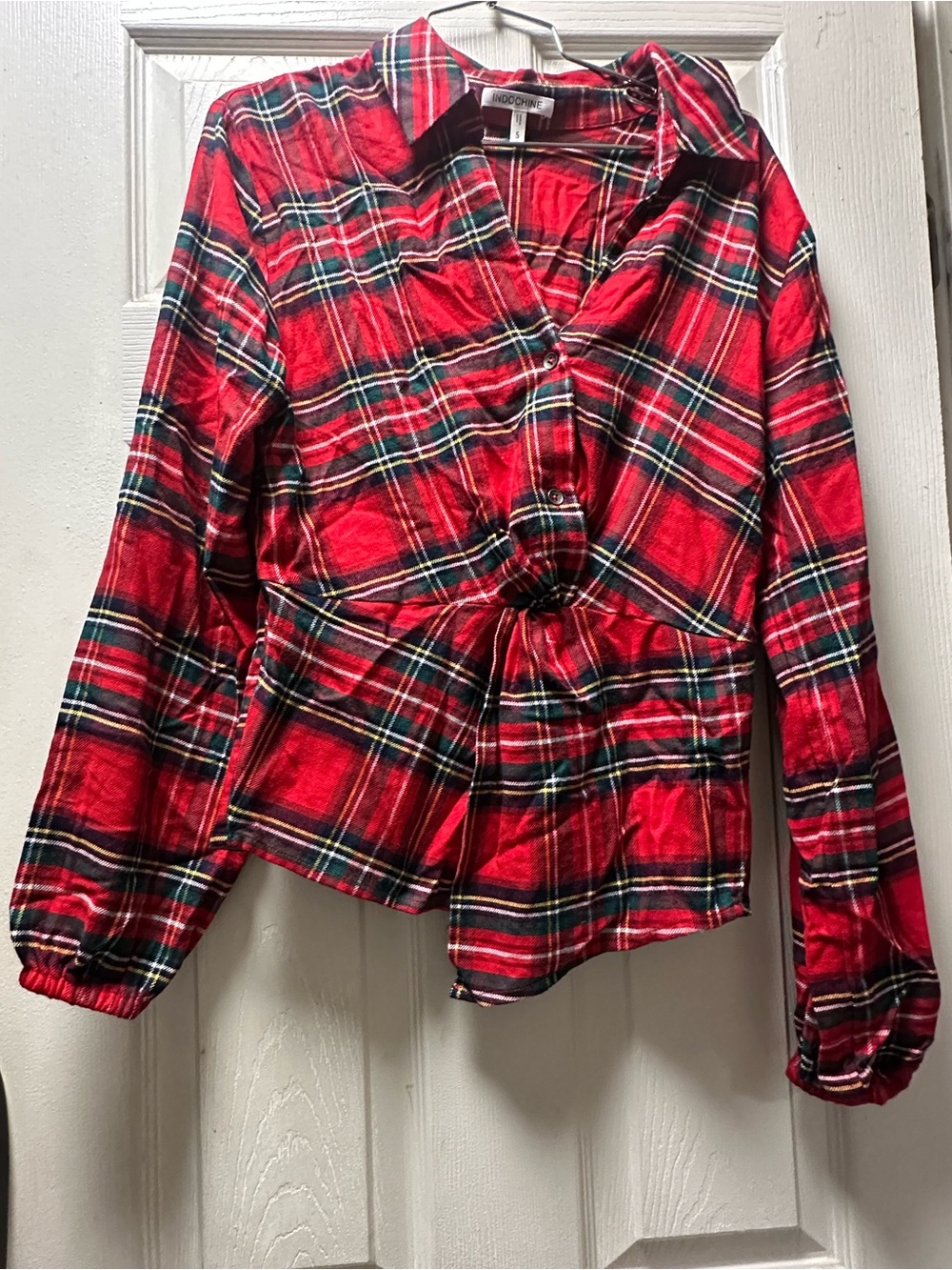 Red Plaid Button-Front Shirt by Indochine size medium long sleeve